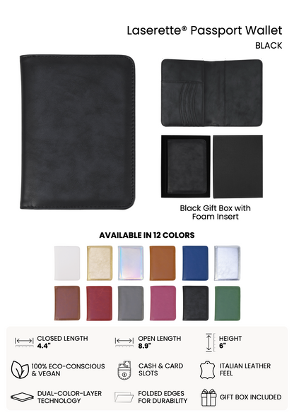 Laserette Leatherette Passport Wallet | Personalized Engraved Travel Gift