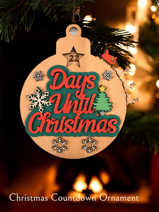 6 inch Wooden Christmas Countdown Ornament – Moveable Sleigh & Reindeer Design